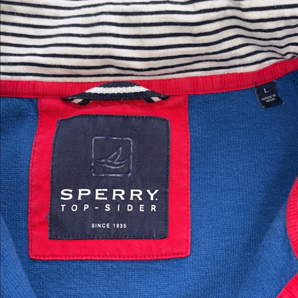 Sperry Top-Sider Blue 1/2 Zip Nautical Pullover, Striped Collar, Large, EUC - Picture 3 of 16